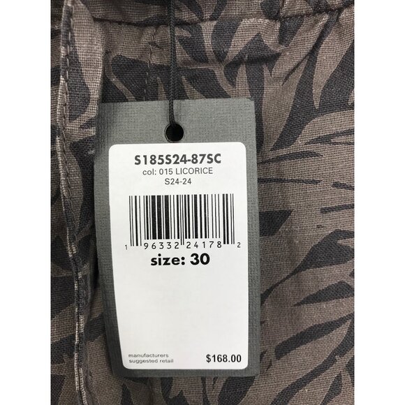 John Varvatos Daryl Leaf Print Cotton Hemp Drawstring Short Licorice Sz 30 NEW - Picture 4 of 7